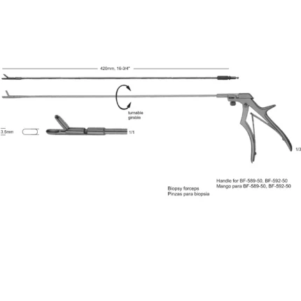 ASI-1315 Endoscopic Biopsy Forceps with a 420mm rotatable shaft and handle compatibility markers.