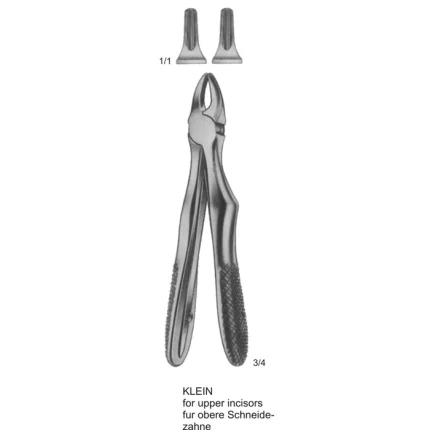 ASI-2157 Klein Upper Incisor Extraction Forceps featuring serrated handles and a dull matte finish.