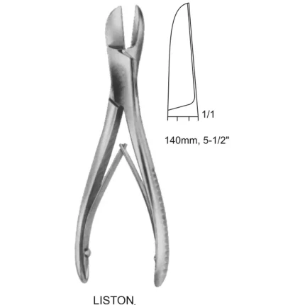 Liston bone cutting forceps 140mm 5-1/2 inch surgical instrument with a curved cutting edge and dull matte finish.