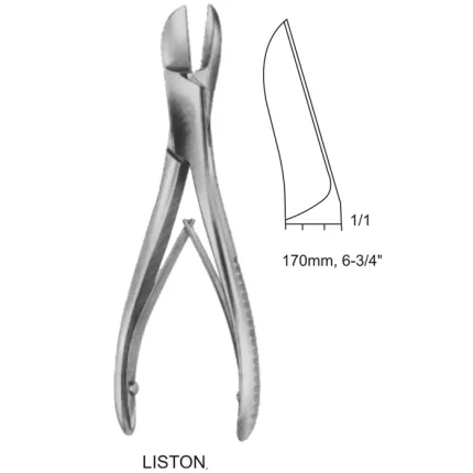 ASI-1435 Liston bone cutting forceps (170mm, 6-3/4 inches) with a curved cutting edge and matte finish.