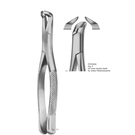 Physick Tooth Extracting Forceps Fig.5 (American Pattern) made from German stainless steel with contoured beaks.