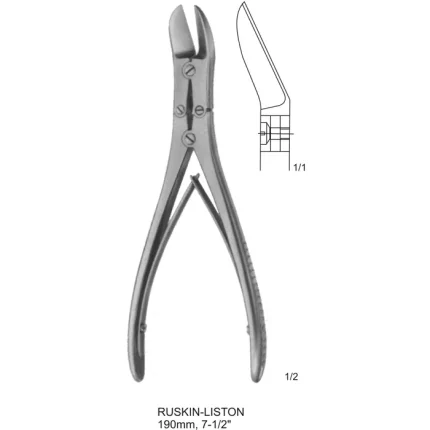 ASI-1430 Ruskin-Liston bone cutting forceps with 190mm curved stainless steel blades for surgical precision.