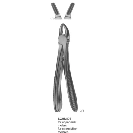 ASI-2159 Schmidt upper milk molar extraction forceps with dull matte finish for pediatric dental procedures