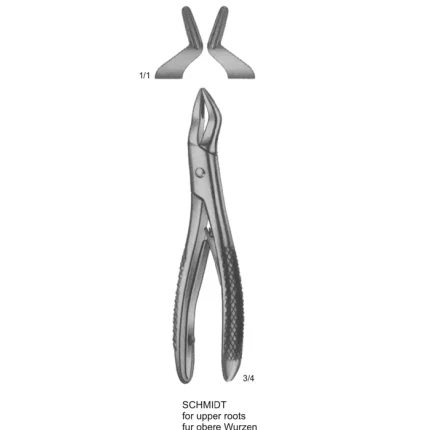 Schmidt Upper Root Extraction Forceps ASI-2160 in stainless steel for pediatric upper maxillary root removal.