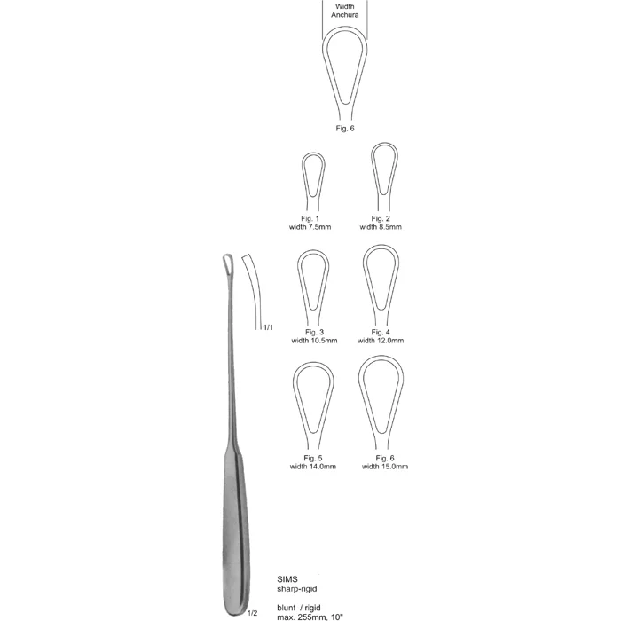 SIMS uterine curettes 255mm, 10