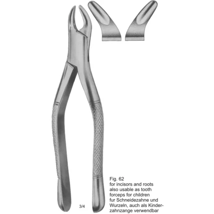 Tooth Extracting Forceps Fig. 62 American Pattern with contoured beaks for incisors and root fragments by Aero Surgical.