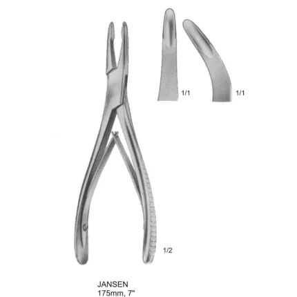 Jansen Bone Rongeur 175mm 7 inches surgical instrument with straight and curved scoop-shaped jaws and spring-loaded handle for orthopedic surgery.