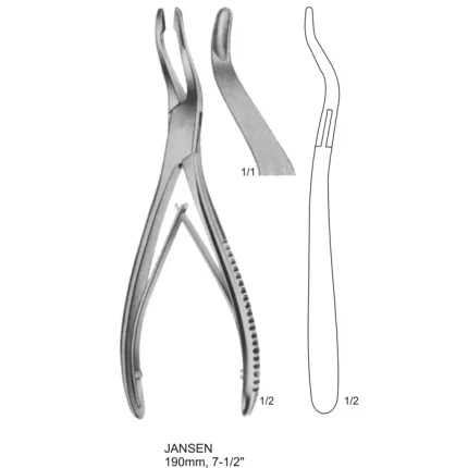 Jansen Bone Rongeur 190mm 7.5 inch stainless steel surgical instrument with curved jaw and spring-loaded handle.