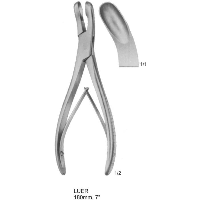 bone rongeurs LEUR curved 180mm, 7 inches Curved Luer Bone Rongeur 180mm surgical instrument with double-action mechanism.