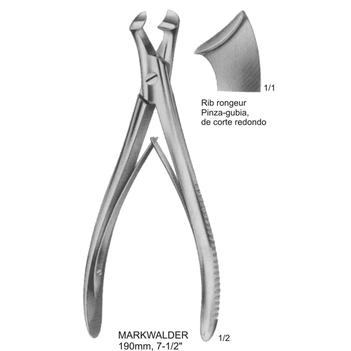 bone rongeurs MARKWALDER 190mm, 7-1-2 inches Markwalder Rib Rongeur 190mm surgical instrument showing the handle and detailed jaw tip.