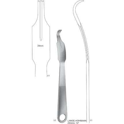Sturdy stainless steel Lange-Hohmann bone lever orthopedic retractor instrument featuring a curved 24mm wide blade and ergonomic handle.