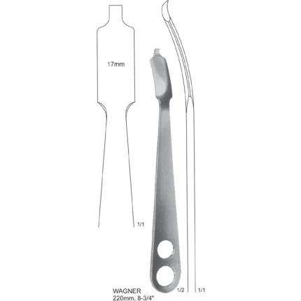 ASI-1444 Wagner Bone Lever 220mm orthopedic retractor tool with curved blade and two handle holes, manufactured by Aero Surgical Sialkot.